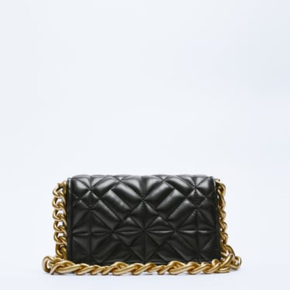 Zara Quilted Chain Strap Shoulder Bag in Black - REF. 6044/810